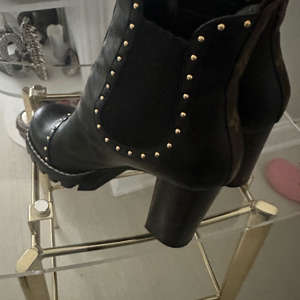 Louis Vuitton Black Leather Studded Chelsea Booties